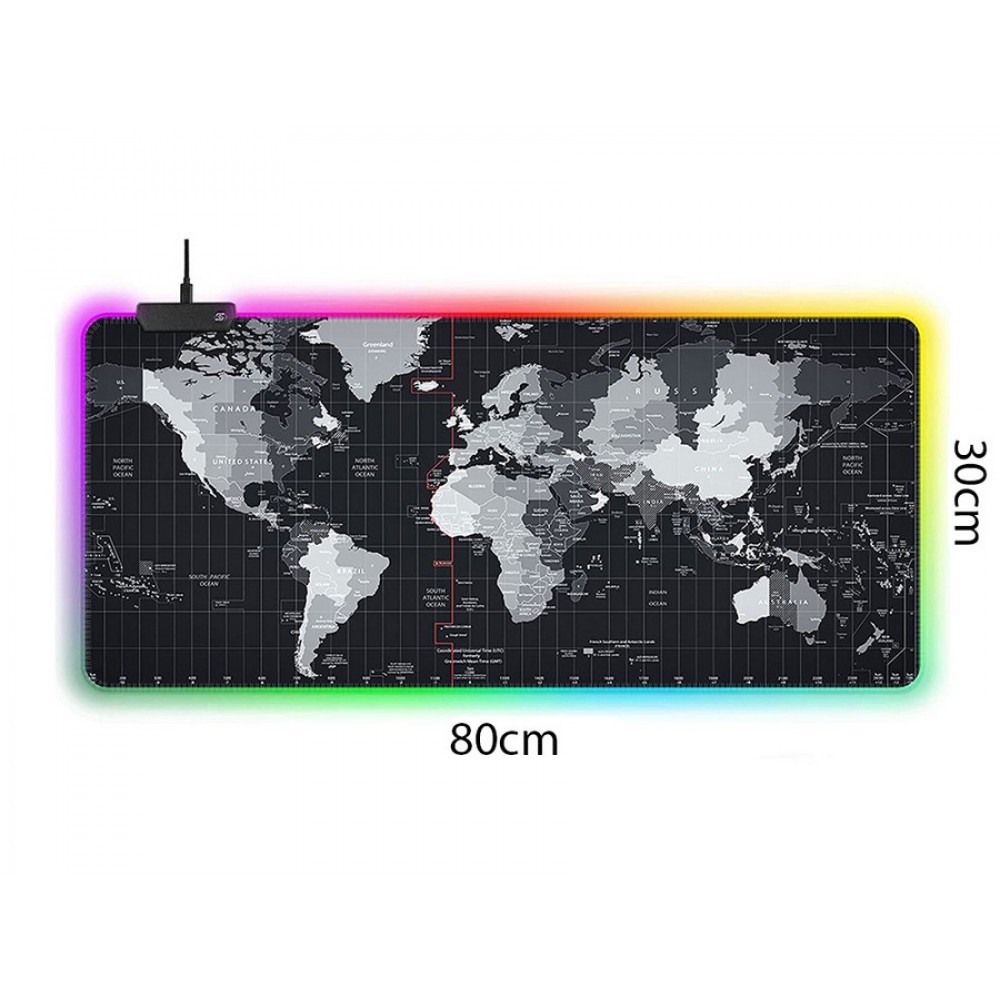 Gaming Pad World Map Illuminated 80x30