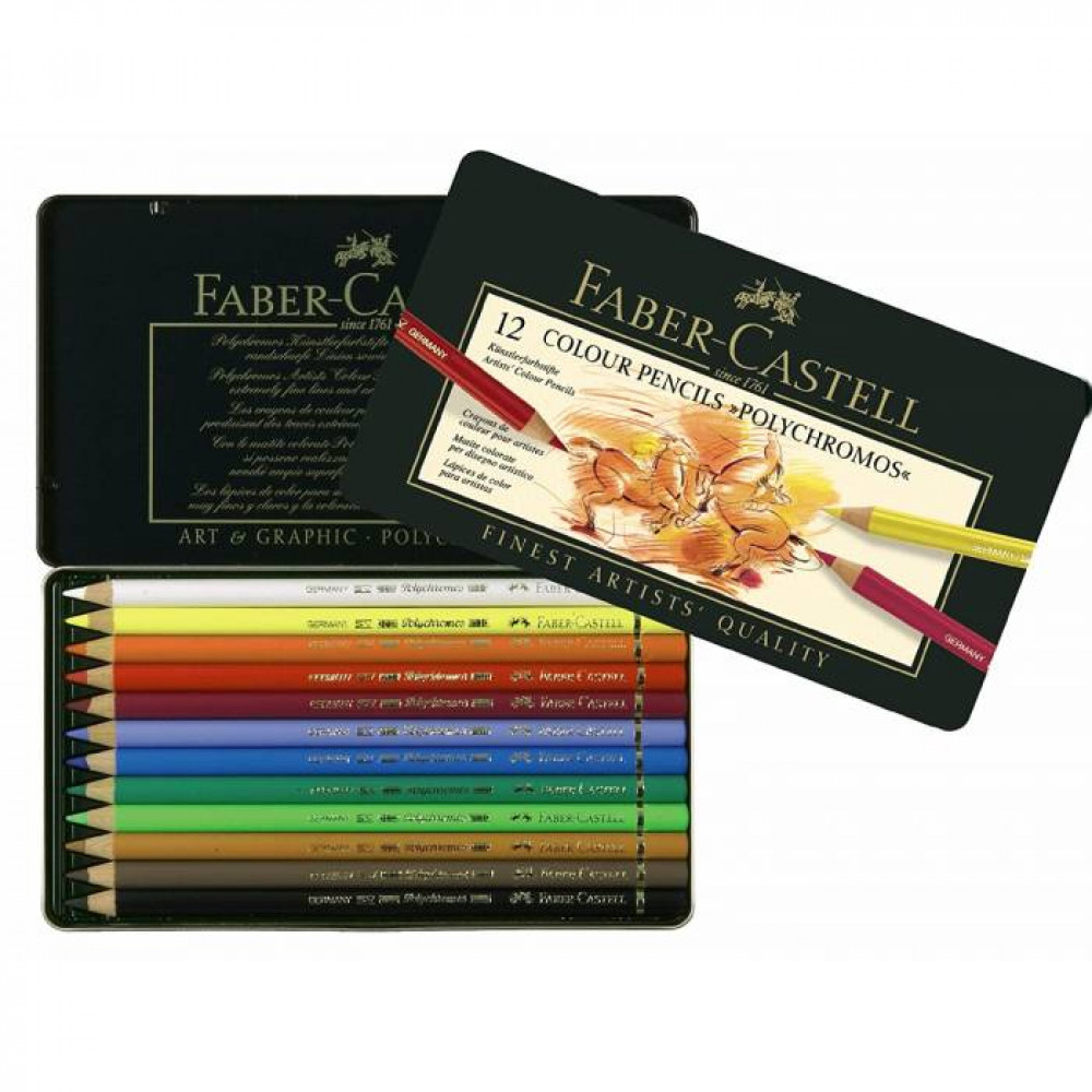 Ξυλομπογιές Faber Castell Polychromos μεταλλική κασετίνα 12 τεμ. 110012