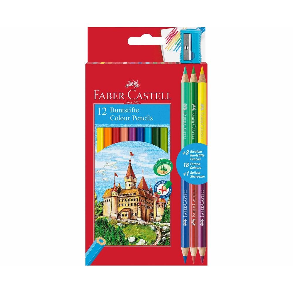 Ξυλομπογιές Faber Castell 12 τεμ. & 3 διπλές ξυλομπογιες & 1 ξύστρα δώρο