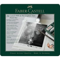 Σετ Μολύβια Faber Castell Pitt Graphite + Mat σε μεταλλική κασετίνα, ξύστρα και γόμες 20 τεμ