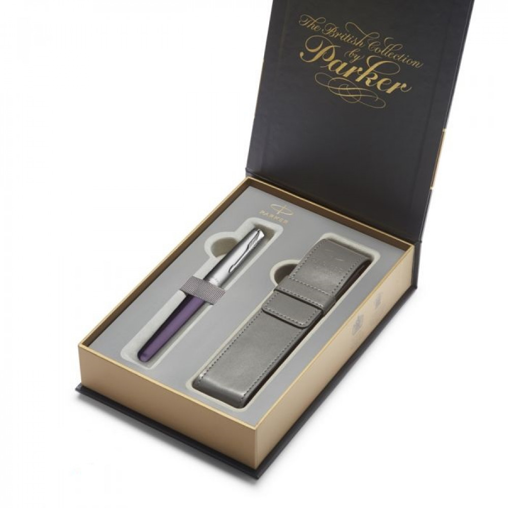 Σετ Στυλό Rollerball Sonnet Parker Essential Violet CT με δερμάτινη θήκη