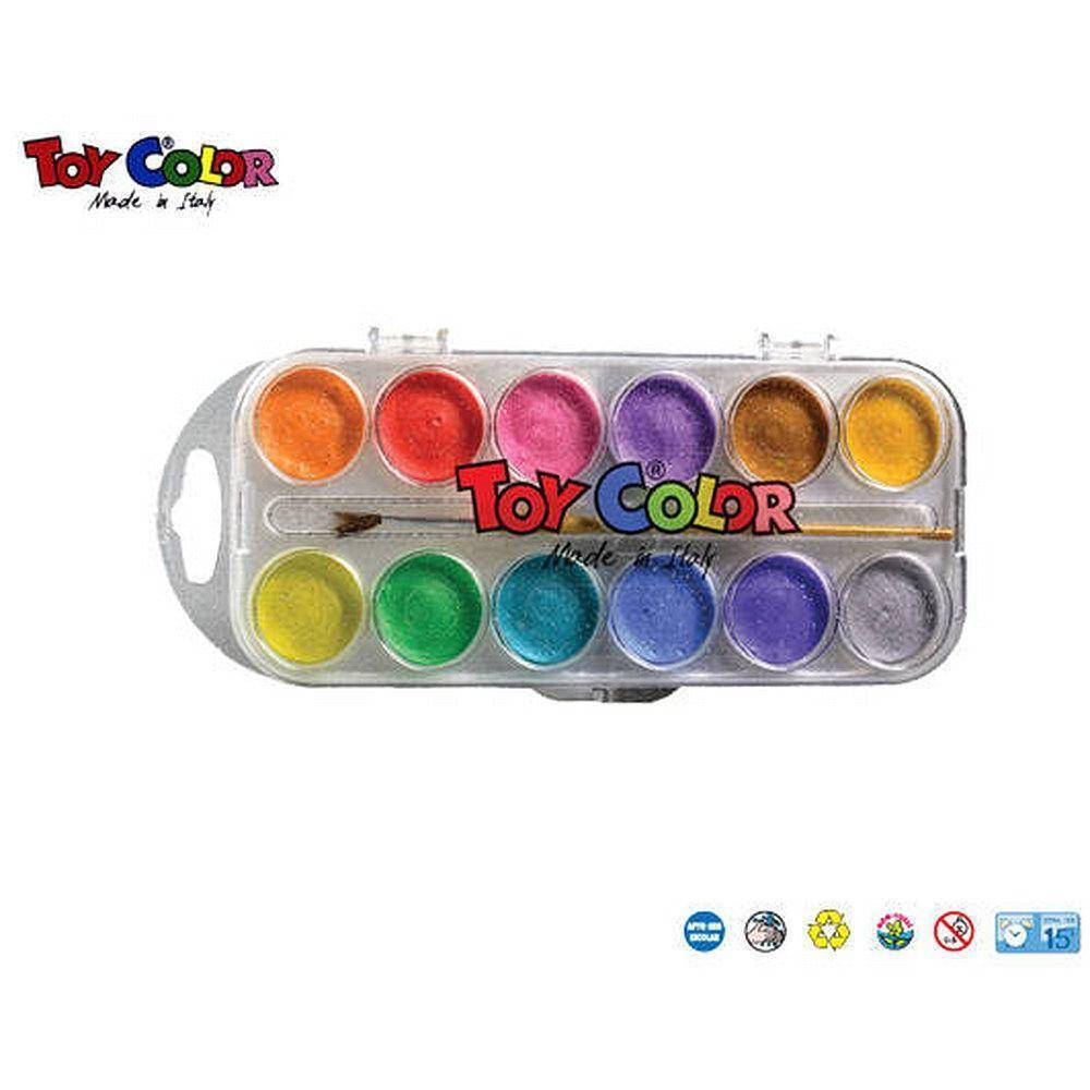 Νερομπογιές Toy Color με πινέλο 12 χρώματα περλέ