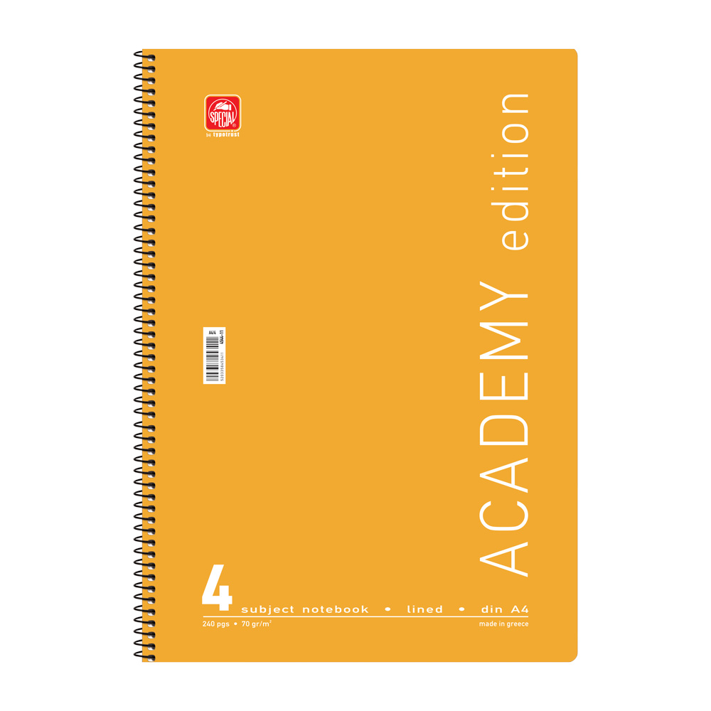 Τετράδιο σπιράλ Academy 4 θεμάτων A4 διάφορα χρώματα 4544-11