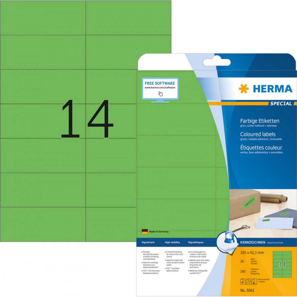 Ετικέτες αυτοκόλλητες Herma 105Χ42.3 mm 5061 πράσινο removable 20 τεμ