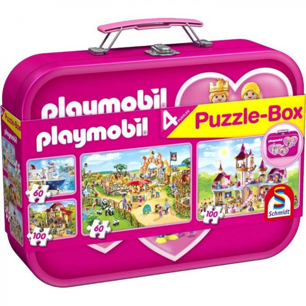 Παζλ Schmidt Playmobil μεταλλικό βαλιτσάκι 2x60 & 2x100 τεμ.