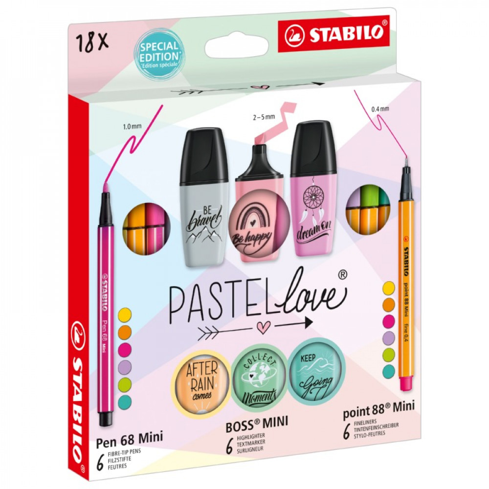 Σετ μαρκαδόροι Stabilo Pastellove 18τεμ (mini 68, 88, boss)