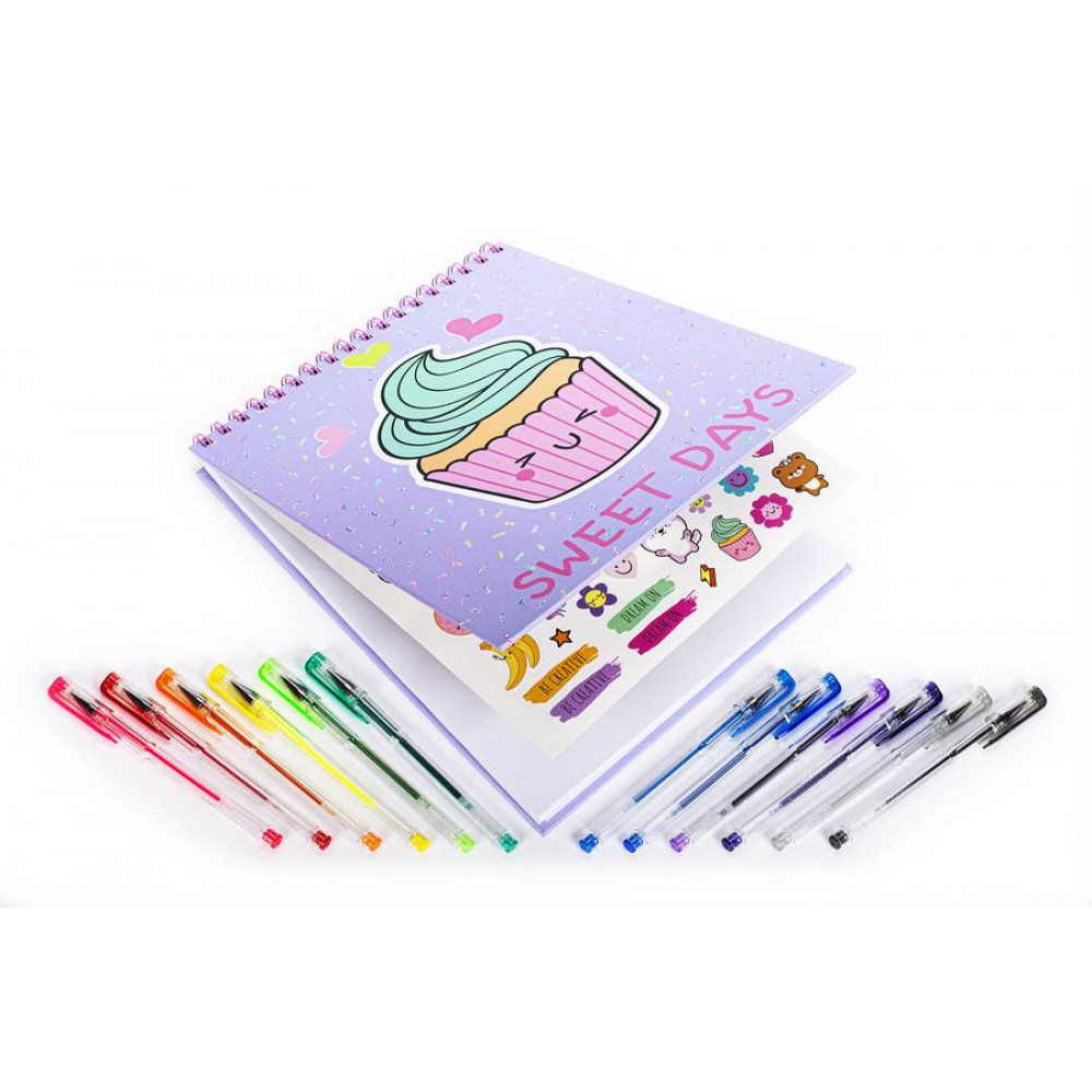 Sketchbook Tri-Coastal Cupcake με αυτοκόλλητα και στυλό με glitter